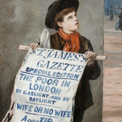 A small boy advertising the news